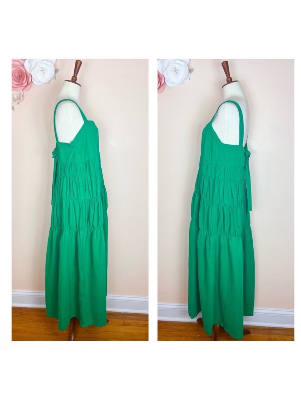 New! Rue Stiic Elsa Linen Tiered Flowy Summer Maxi Dress in French Green - Picture 10 of 13